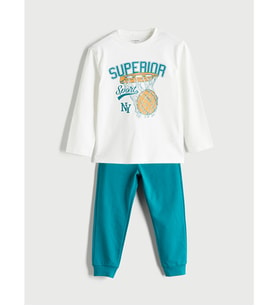 LCW Kids Beyaz Baskılı Erkek Çocuk Sweatshirt Ve Eşofman Alt 2'li