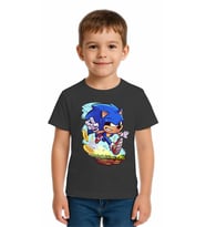 Unisex Sonic Baskılı Çocuk Tişört pamuklu penye kumaş (Füme)