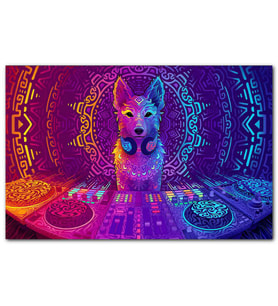 Cakatablo DJ Köpek ve Saykodelik Desenler MDF Tablo