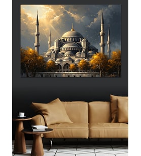 Gün Batımında Tarihi Şehir Camii Dekoratif Kanvas - Mdf Ahşap Tablo