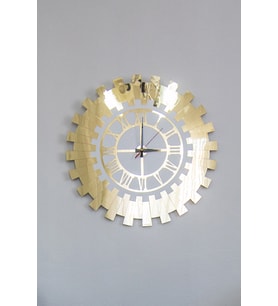 Modern Gold Güneş Duvar Saati Dekoratif Roma Rakamlı Mdf Üzeri Aynalı Pleksi 40x40 Cm