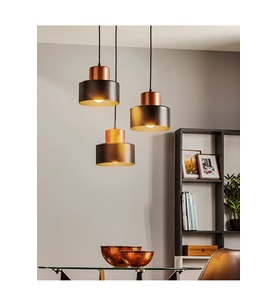 Mylights Üçlü 3’lü Siyah-Bakır Sarkıt Avize Modern Metal Gövde Masaüstü