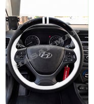 Hyundai i20 Coupe Dikme Direksiyon Kılıfı Parlak Siyah Beyaz Detaylı Beyaz Çift Yüzük ve Dikiş 2015-2018