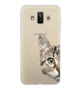 Samsung Galaxy J7 Duo Kapak Catface Tasarımlı Şeffaf Silikon Kılıf
