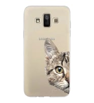 Samsung Galaxy J7 Duo Kapak Catface Tasarımlı Şeffaf Silikon Kılıf