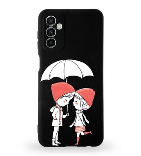 Samsung Galaxy M23 Uyumlu Lansman Kılıf Aşk Tasarımlı İçi Kadife Kapak-Siyah (Şeffaf)