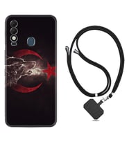 Tecno Spark 8T Kılıf Resimli Boyun Askılı İpli Desenli Silikon Kurt ve Ay Yıldız 1403