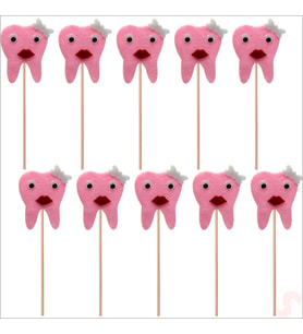 Diş Figürlü Keçe Çubuk SüS, 27cm x 6,5cm - Pembe, 10 Adet (STD)