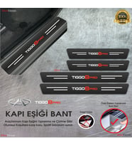 Chery Tiggo 8 Pro Logolu Karbon Kapı Eşiği Koruyucu Suni Deri 4'lü Set