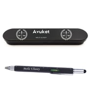 Avukat İçin Kişiye Özel Hediye Seti - Su Terazili, Cetvelli Teknik Kalem ve Şık Metal Kutulu