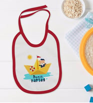 BK Kids Kişiye Özel Sevimli Kaptan Tasarımlı Kırmızı Bebek Mama Önlüğü-1