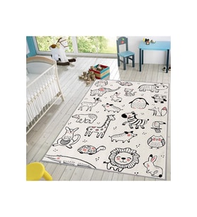 Rovigo Home Dijital Baskı Yıkanabilir Kaymaz Taban Çocuk Halısı RVG4025 (Beyaz)