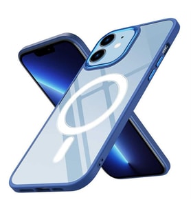 Coverzone iPhone 12 Pro ile uyumlu K?l?f Wireless ?arj �zellikli Metal buton Z-Krom MagSafe ile uyumlu ?effaf Transparan Double Color Silikon Kapak Lacivert