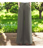 Yazlık Beli Lastikli Tarz Keten Pantolon (Haki)
