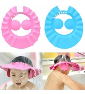 Baby Mate Bebek Banyo Şapkası Duş Başlığı Ayarlanabilir Çocuk Küvet Göze Su Kaçırmayan Şapka Düğmeli (Mavi)