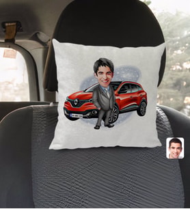 BK Gift Kişiye Özel Plakalı Erkek Renault Kadjar Karikatürlü Kare Araç Koltuk Yastığı-1