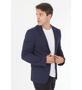 G-223 Erkek Lacivert Yarım Astarlı Dar Kalıp Blazer Ceket (Lacivert)