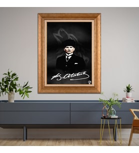 Altın Paspartulu Atatürk  Çerçeveli Tablo C459 (Gold)