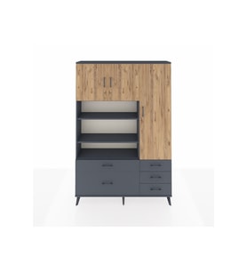 Arges Dolap 9 Raflı 5 Çekmeceli 3 Kapaklı 132x30x195 Antrasit-Çam/Antrasit