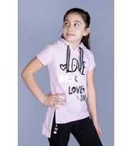 Toontoy Kız Çocuk Kapüşonlu Baskılı Tişört (Açık Pembe)