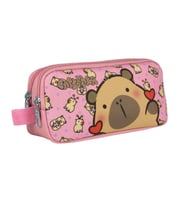 Capybara Kız Çocuk İki Bölmeli Kalem Çantası - Pembe - 5214 (Çok Renkli)