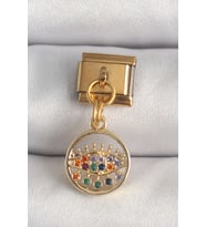316L Çelik Renk Sallantı Renkli Zirkon Taşlı Göz Model Nomination Charm