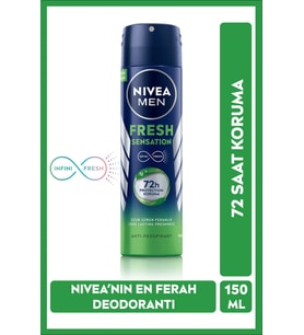 NIVEA Men Erkek Sprey Deodorant Fresh Sensation 150ml, 72 Saat Anti-perspirant Koruma, Uzun Süreli Koruma