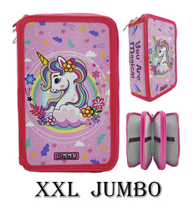 XL Jumbo Model Unicorn Bahar Kalem Kutusu Organizer Kalemkutu 3 Bölmeli Kalemlik Pembe