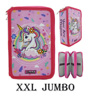 XL Jumbo Model Unicorn Bahar Kalem Kutusu Organizer Kalemkutu 3 Bölmeli Kalemlik Pembe