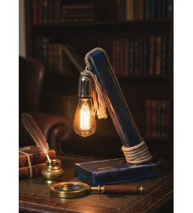 WoodyLight Rustik El Yapımı Masif Ahşap Masa Lambası - Retro Edison Tasarım Dekoratif Gece Lambası