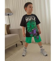 Cg Kids Hulk Baskılı Erkek Çocuk Tshirt&Şort Alt Üst Takım Süper Kalite Sırt Baskı Detay (Siyah)