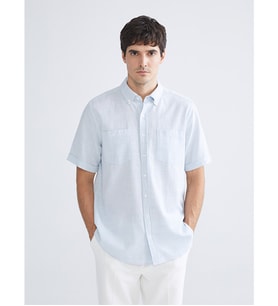 LCWAIKIKI Classic Mavi Regular Fit Kısa Kollu Armürlü Erkek Dokulu Gömlek
