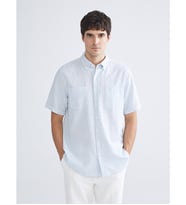 LCWAIKIKI Classic Mavi Regular Fit Kısa Kollu Armürlü Erkek Dokulu Gömlek