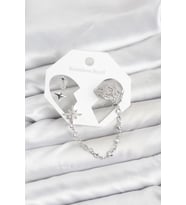 Kutup Yıldızı Model Pirinç Gümüş Renk Zincir Bağlantılı Ear Cuff Küpe Set - SSSSSS1495-9