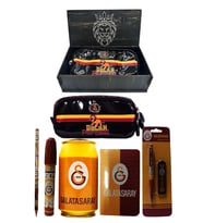 Galatasaray Orjinal Lisanslı Sarı Kutu Kalemtraş Ahşap Kutulu 6'lı Kırtasiye Seti (Siyah-Kırmızı)