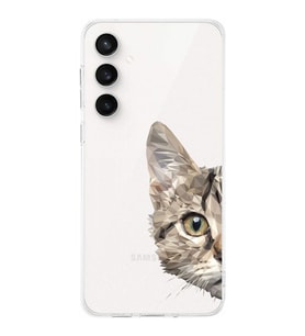 PrintiFy Samsung S24 FE ile Uyumlu Kamera Korumalı Catface Tasarımlı Şeffaf Silikon Kılıf