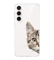PrintiFy Samsung S24 FE ile Uyumlu Kamera Korumalı Catface Tasarımlı Şeffaf Silikon Kılıf