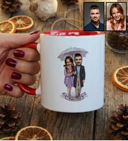 Kişiye Özel Karikatürlü Yürüş Yapan Romantik Sevgililer Kupa Bardak Sevgililer Günü Hediyesi