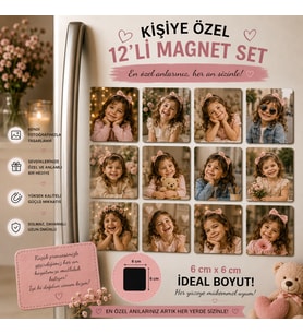 12'li Kare Fotoğraf Magneti Kız Çocuğuna Kişiselleştirilebilir Çocukluk Anıları Hediye Seti