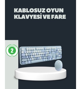 Retro Daktilo Stilli Kablosuz Klavye Mouse Seti – Sessiz ve Şık