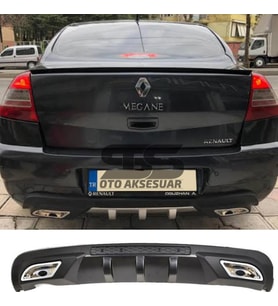 Renault Megane 2 Sedan Difüzör Arka Tampon Eki 2 Egzoz Çıkışlı Siyah
