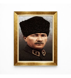 Tablore Mustafa Kemal Atatürk Kalpaklı Portre Gold Çerçeveli Kanvas Tablo