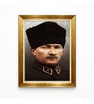 Tablore Mustafa Kemal Atatürk Kalpaklı Portre Gold Çerçeveli Kanvas Tablo