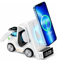 Lexroo T20 15W 5'i 1 Arada Magsafe Kablosuz Şarj İstasyonu, Dijital Saatli Forklift Tasarım