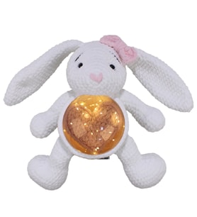 Amigurumi Beyaz Pembe Büyük Tavşan Gece Lambası Pilli Aksesuar Oyuncak