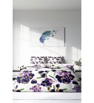Çift Kişilik ( Lastikli Çarşaflı ) %100 Pamuk Saten Nevresim Takımı Purple Flowers