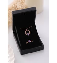 Işıklı Kutulu Gümüş Kalp Taşlı Sarmaşık Kolye & Yüzük Seti - 925 Ayar Gümüş Set