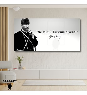 Panoramik Kanvas Makam Panosu Siyah Beyaz Atatürk Ne mutlu Türk'üm diyene!
