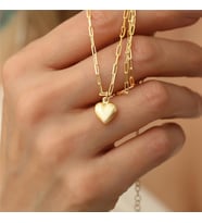 925 Ayar Gümüş Ataç Zincirli Bombeli Kalp Kolye (Gold)