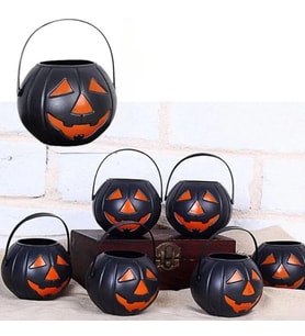 Halloween Bal Kabağı Mumluk Tekli 10 Cm Siyah
